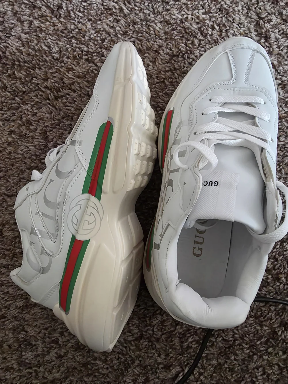 Gucci Rhyton Leather Web Sneakers White & Green US 8 Like New